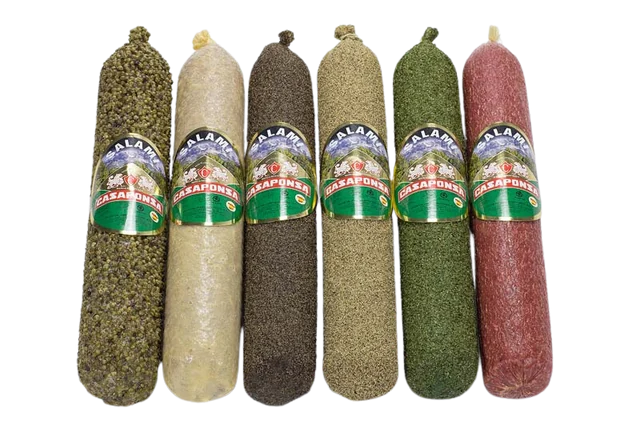 Coated cured salami range, six varieties
